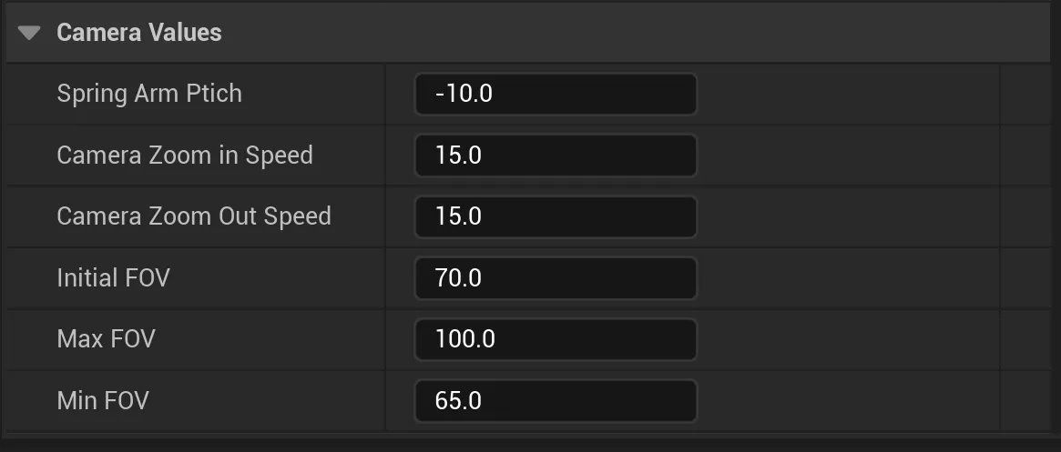 Pod racer camera values