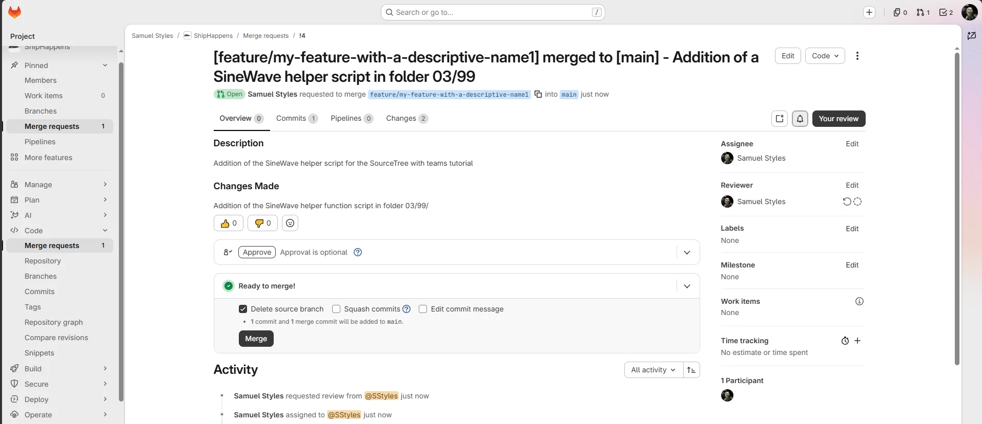 GitLab Merge Request review and merge button