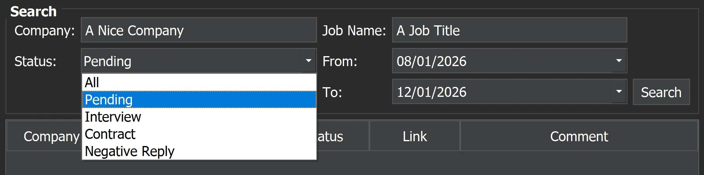 Search filters in JobAT