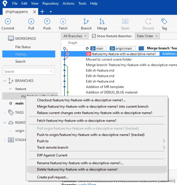 SourceTree delete branch option